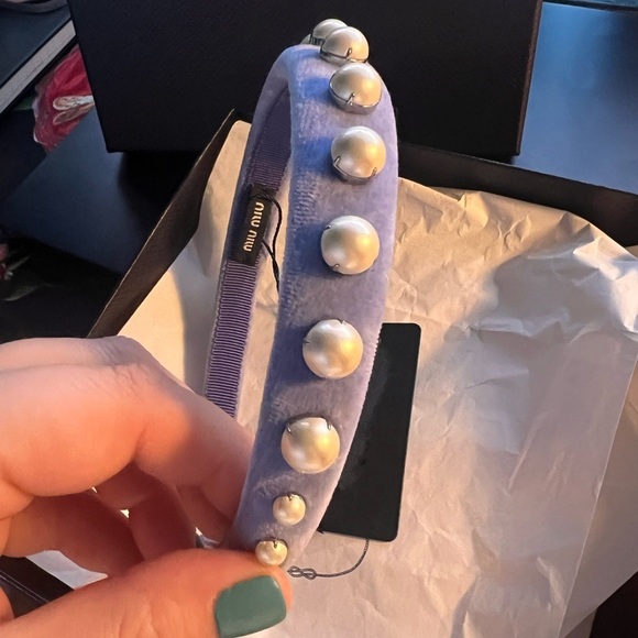 Miu Miu Prada NWT NIB faux pearl blue headband